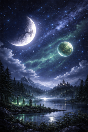 Viridra im Vollmond am Nachthimmel